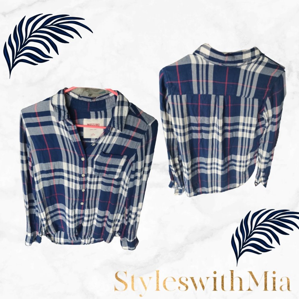 Mossimo Plaid Blue and Red Button Up (high low)